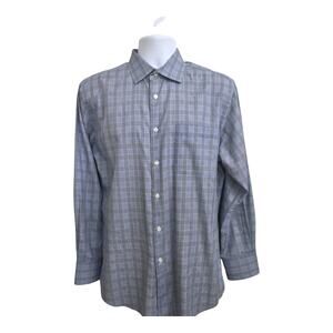 Neiman Marcus Men's Dress Shirt Blue Black White Cotton Sz 16-32/33 Trim Fit